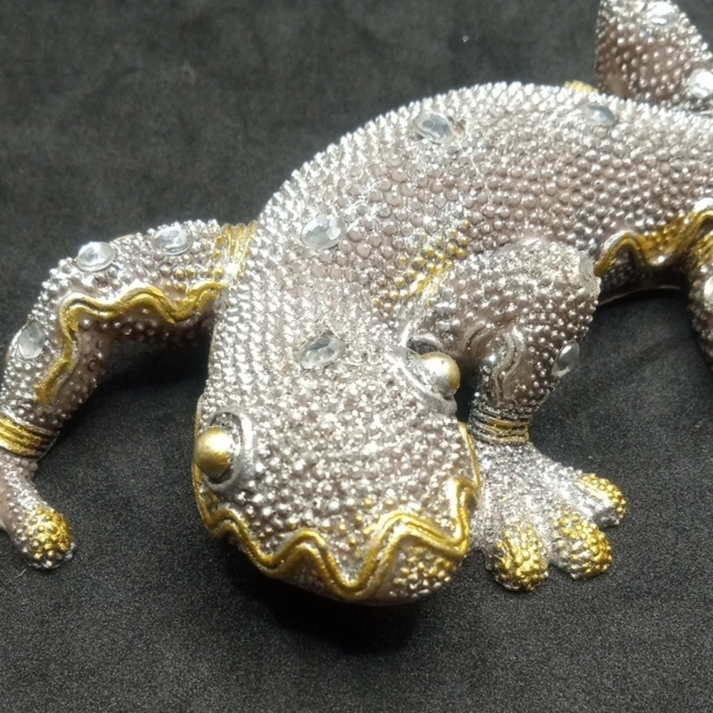 Gray and Gold Reptile Figurine with Sparkling Gems - Picture 5 of 16